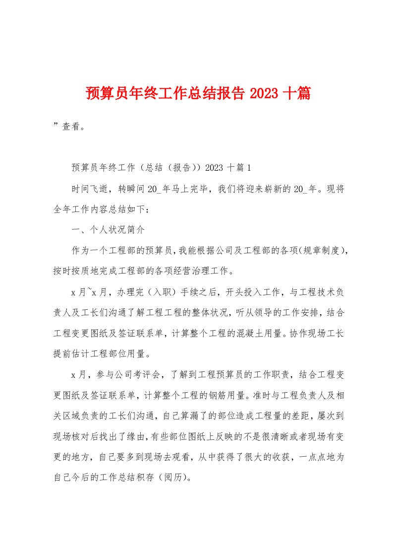 预算员年终工作总结报告2023年十篇