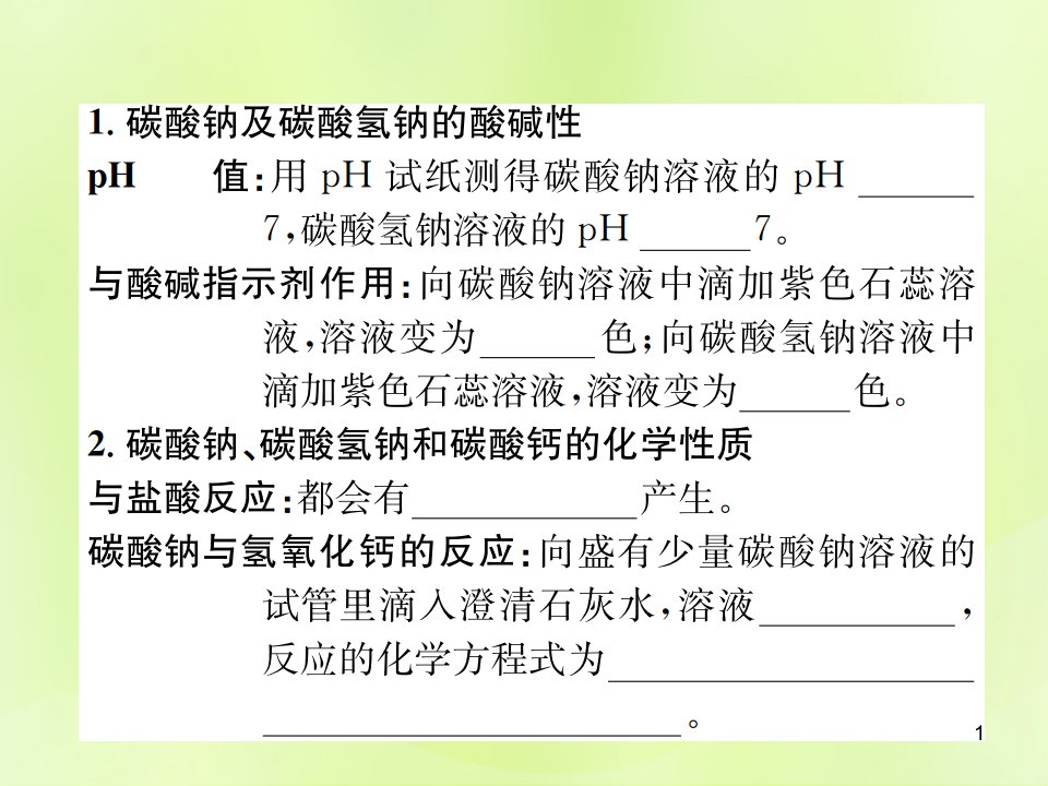 九年级化学下册盐化肥课题1第2课时碳酸盐及碳酸氢盐的性质复习ppt课件新版新人教版