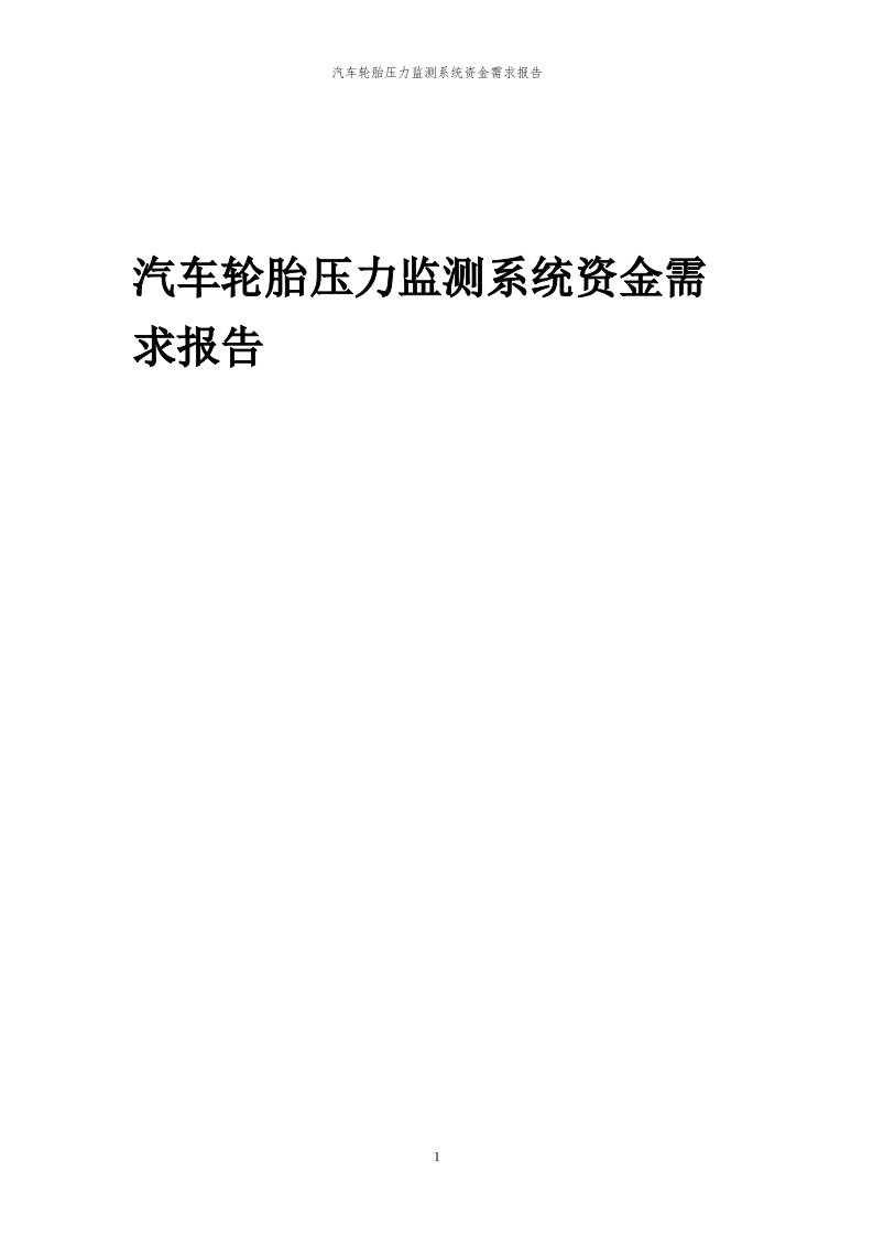 2024年汽车轮胎压力监测系统项目资金需求报告代可行性研究报告