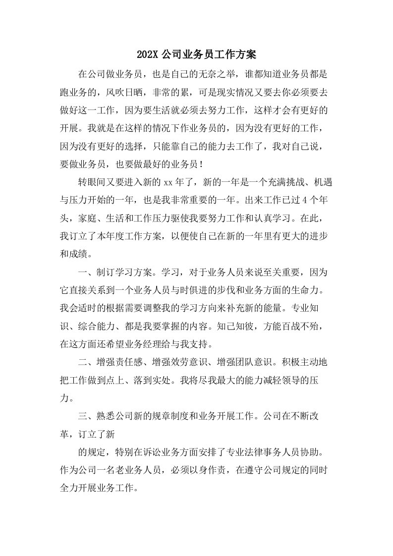 公司业务员工作计划