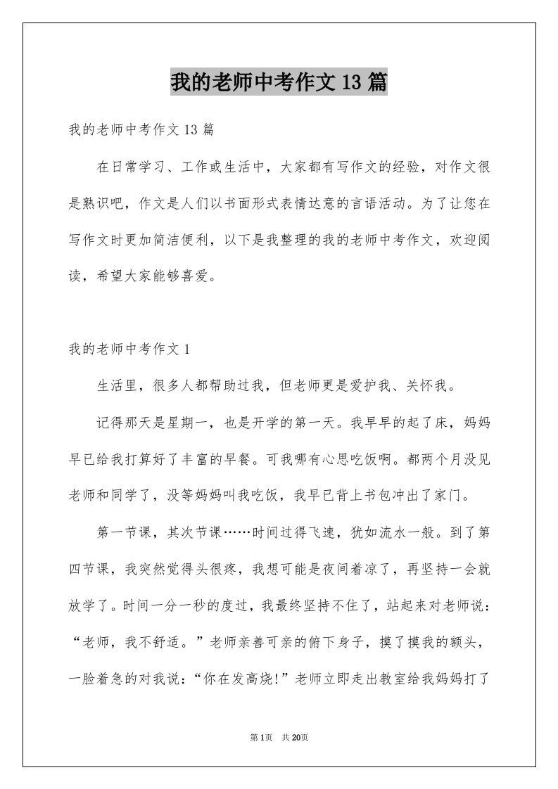 我的老师中考作文13篇例文