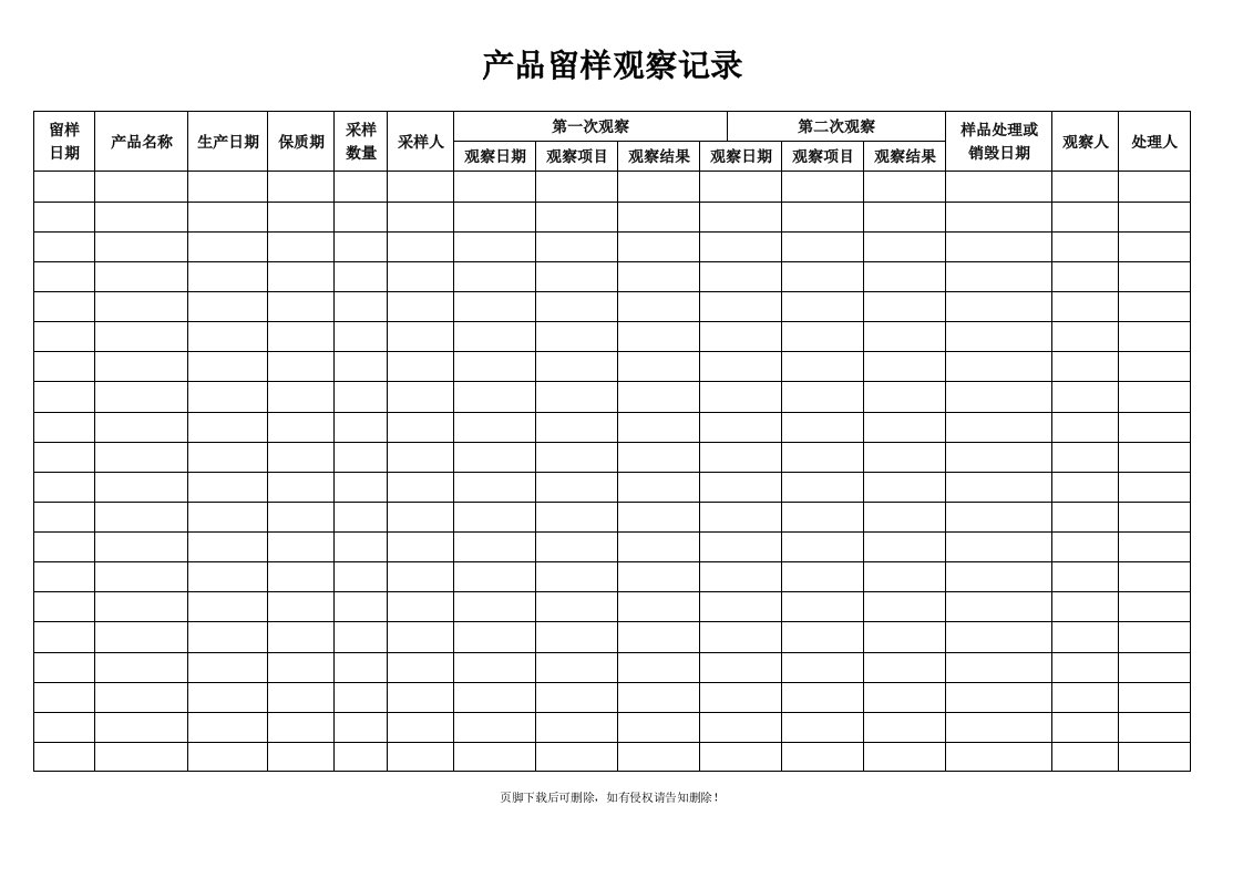 产品留样观察记录