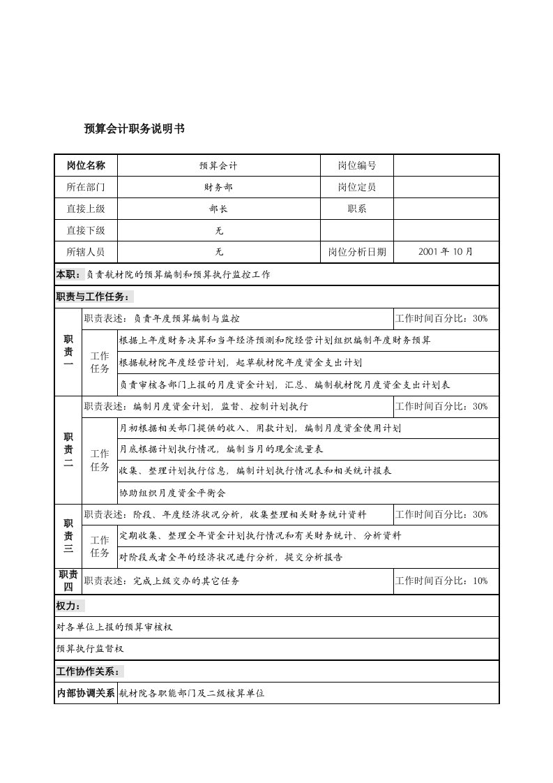 航材院财务部预算会计职务说明书14