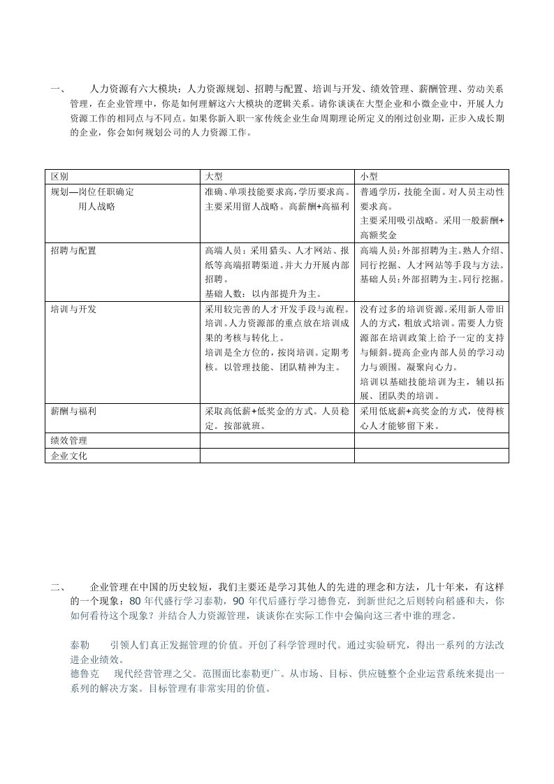 某公司招聘人力资源经理的笔试题