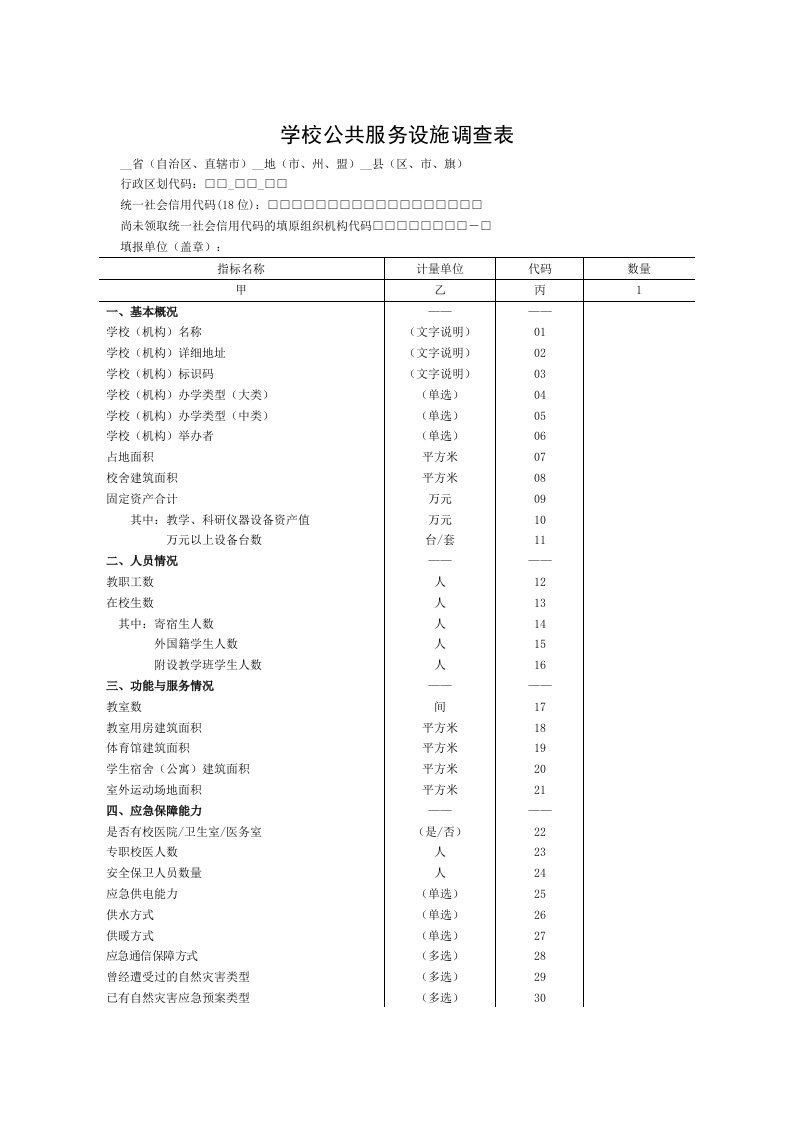 学校公共服务设施调查表