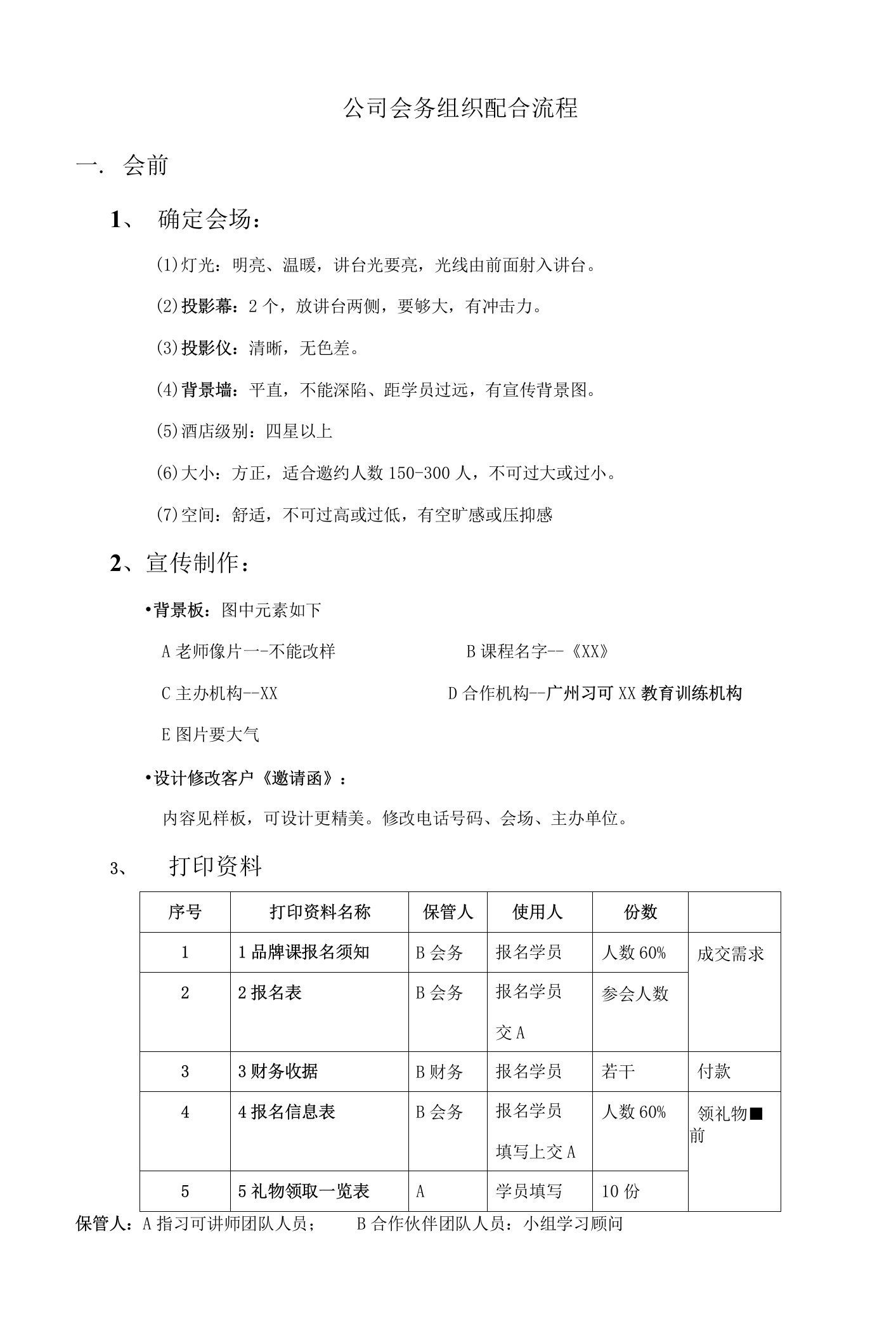 公司会务组织配合流程