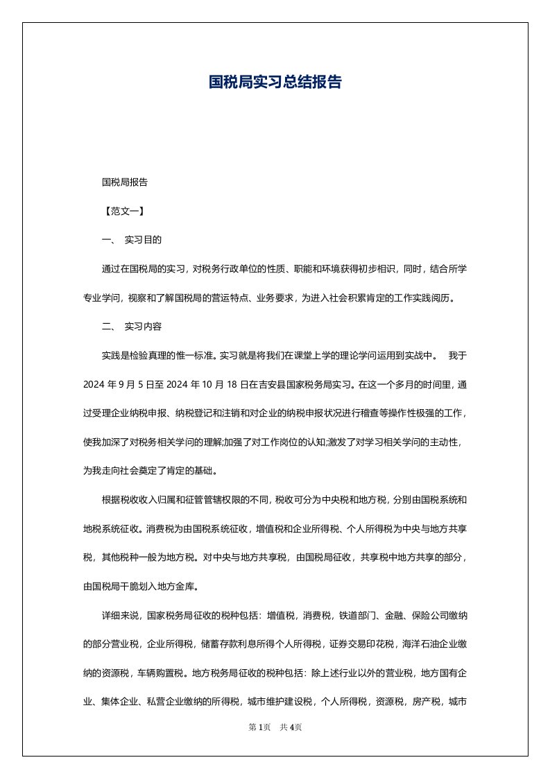 国税局实习总结报告