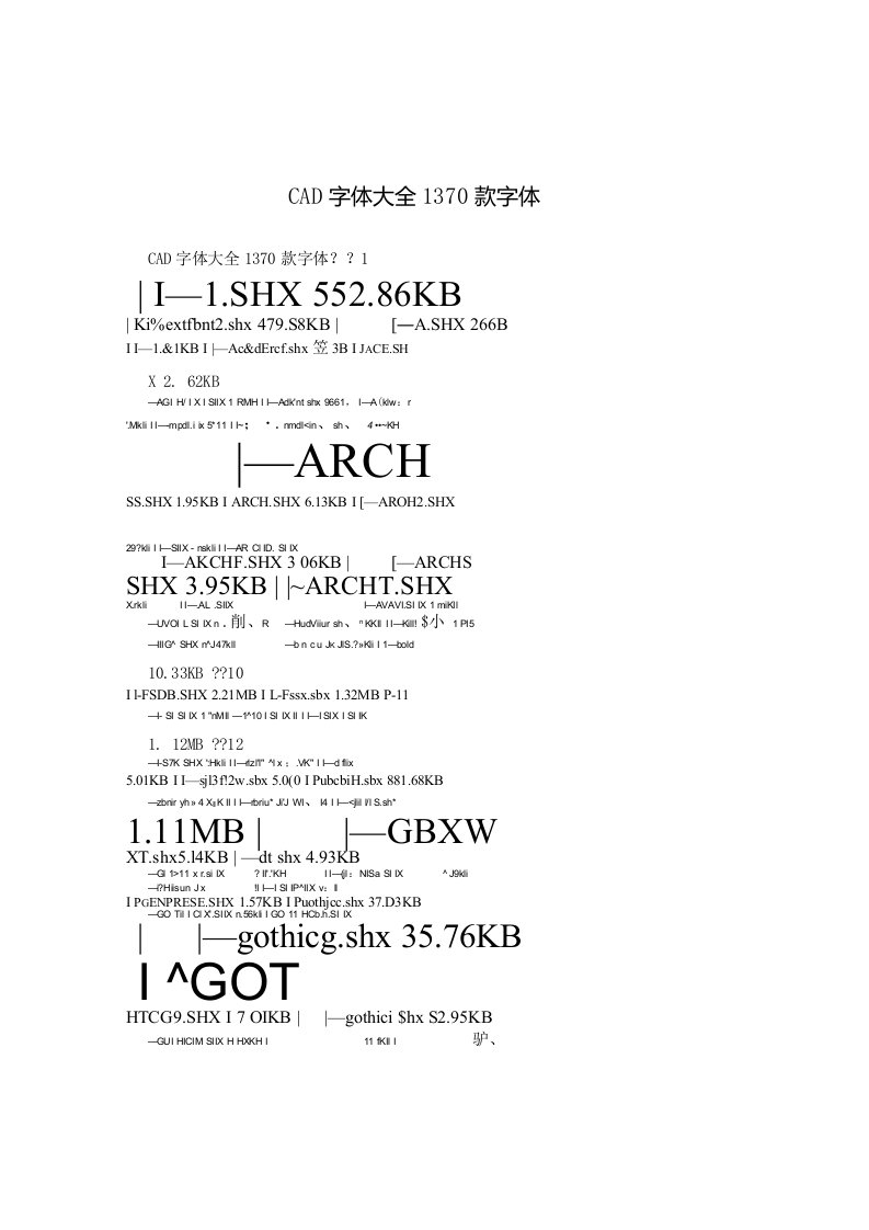 CAD字体大全1370款字体