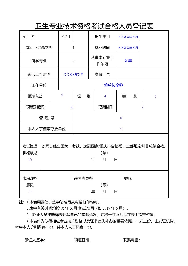 卫生专业技术资格考试合格人员登记表【整理版】