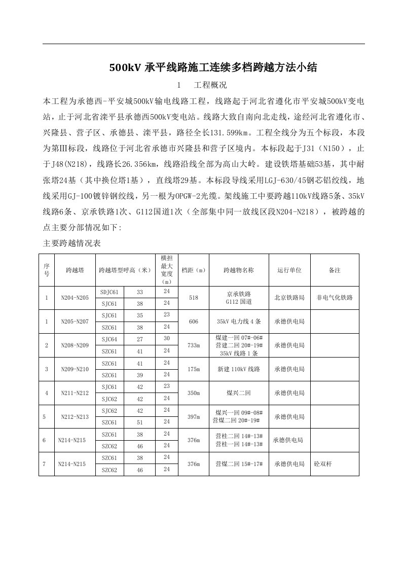 4726.500kV承平线路施工连续多档跨越方法小结