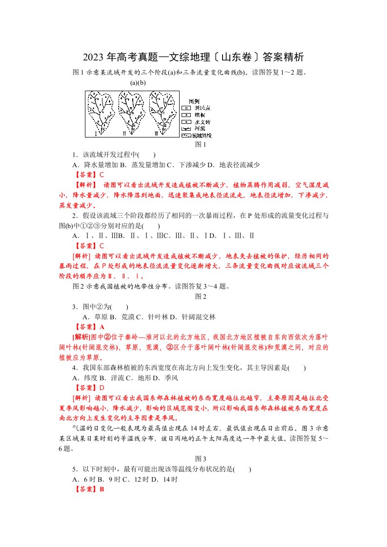 2023年高考真题—文综地理(山东卷)完全解析