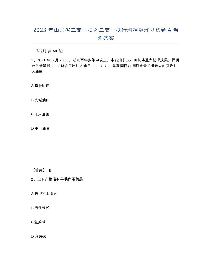 2023年山东省三支一扶之三支一扶行测押题练习试卷A卷附答案