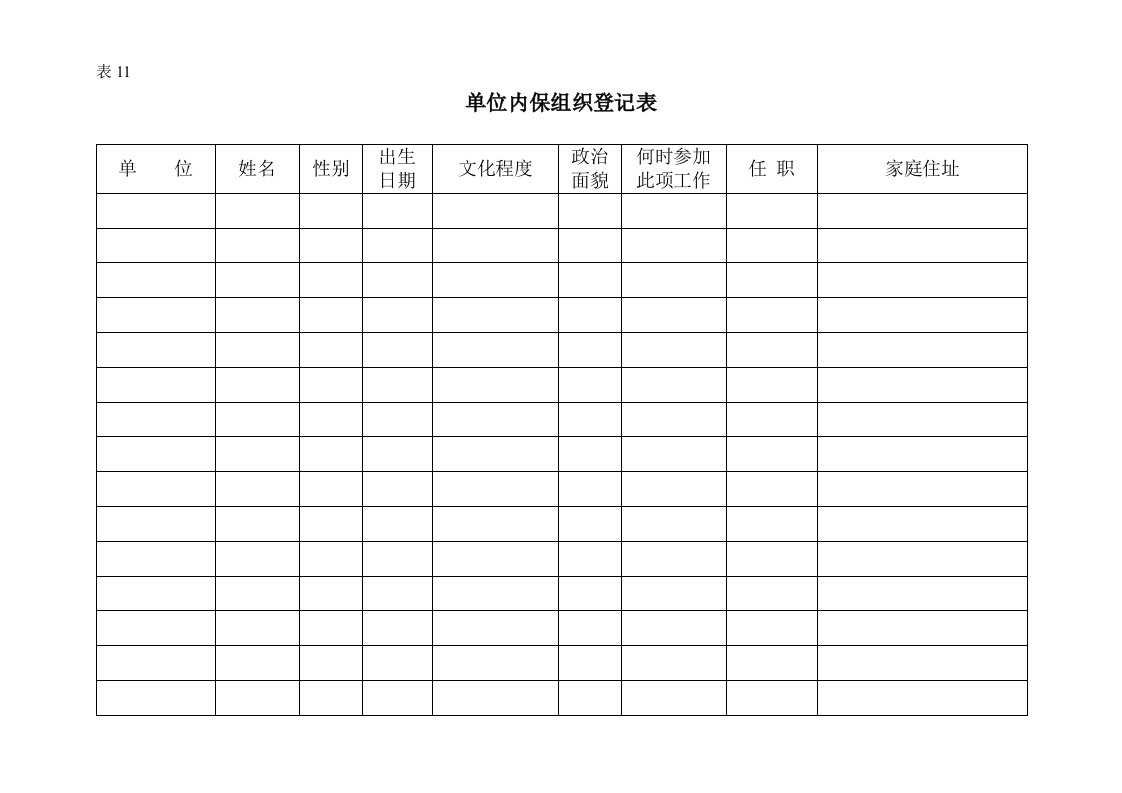 单位内保组织登记表