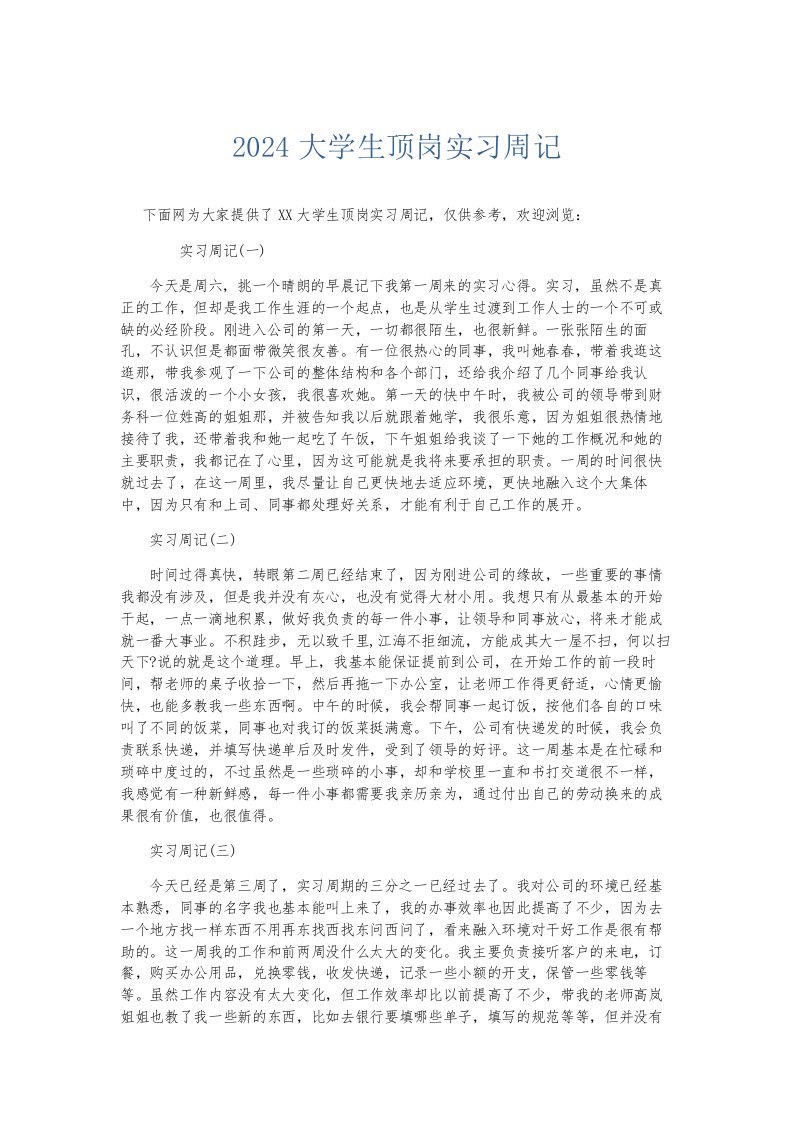 总结报告2024大学生顶岗实习周记002