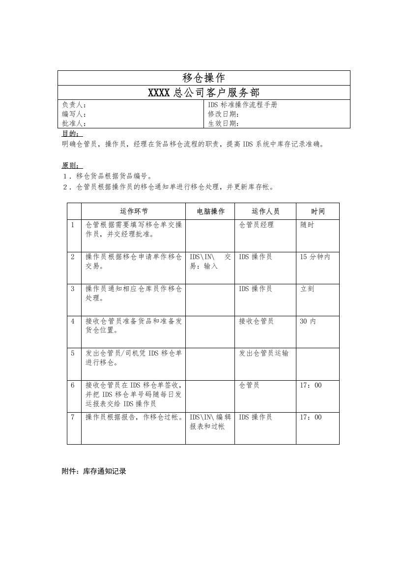 宝洁公司-客户服务部移仓操作