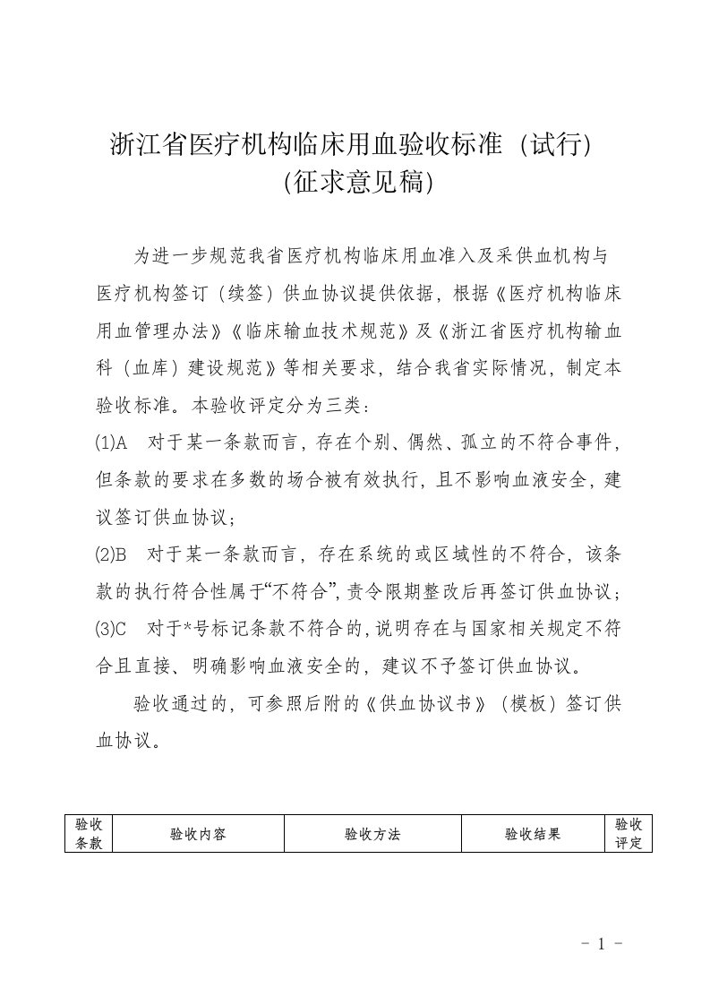 浙江省医疗机构临床用血验收标准(试行)