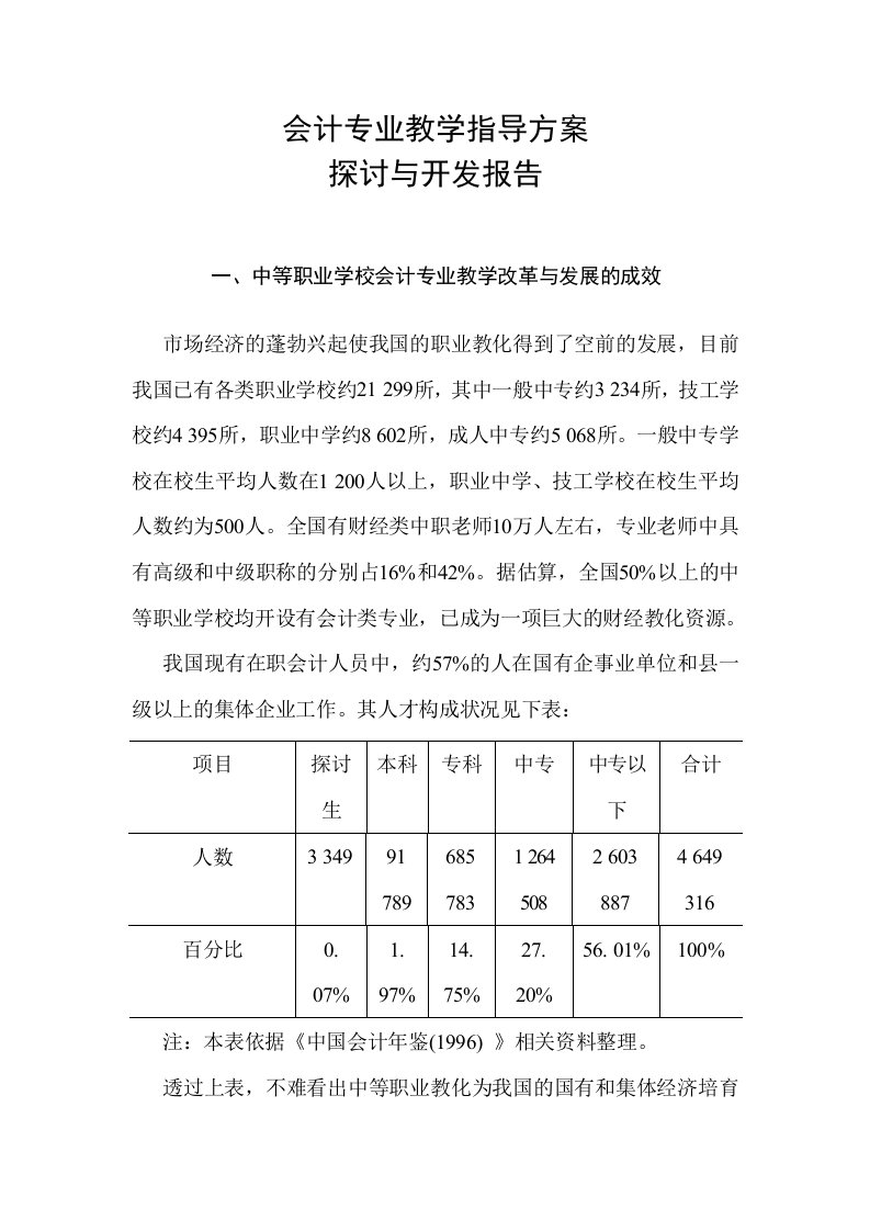 会计专业教学指导方案研究与开发报告