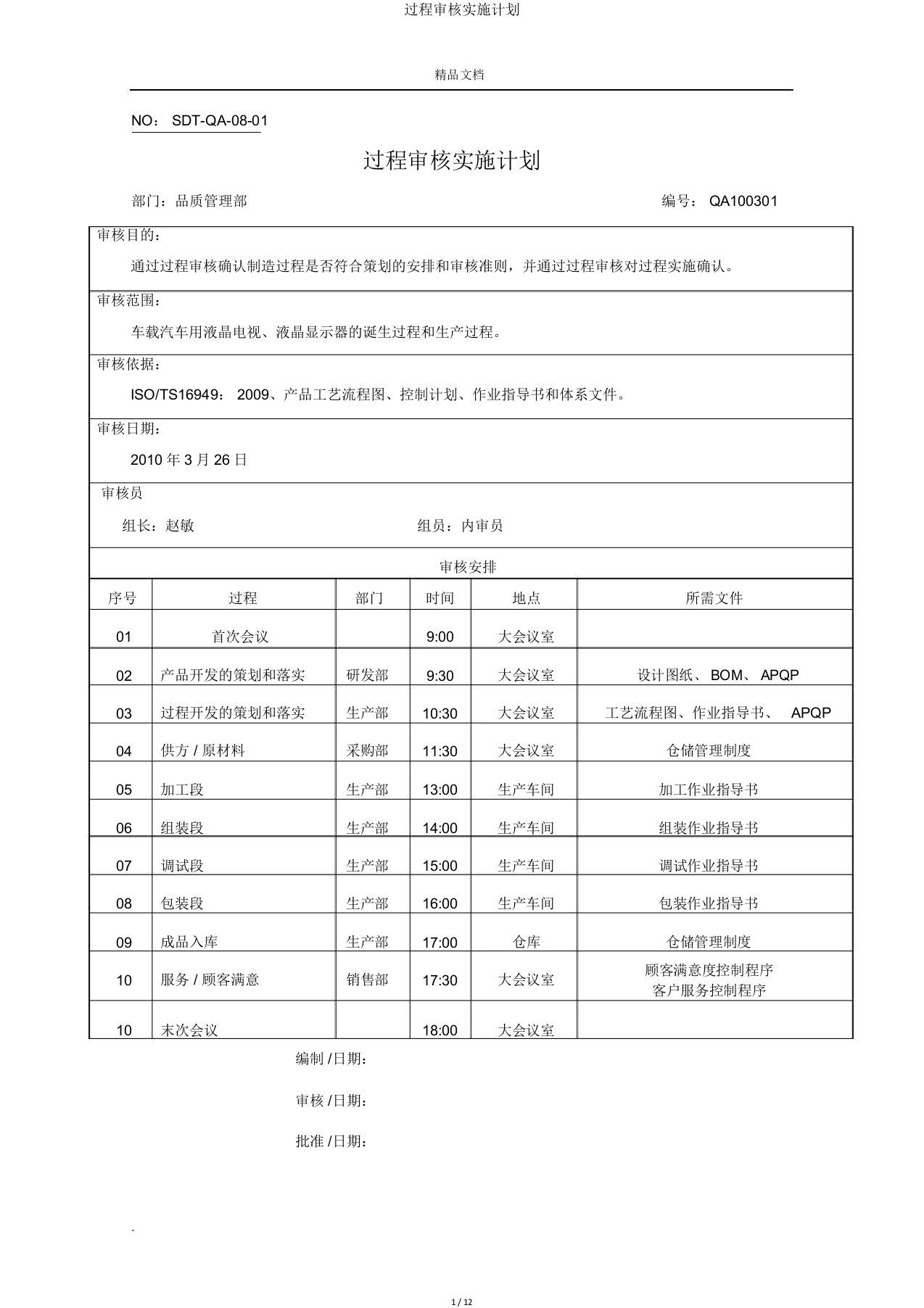 过程审核实施计划