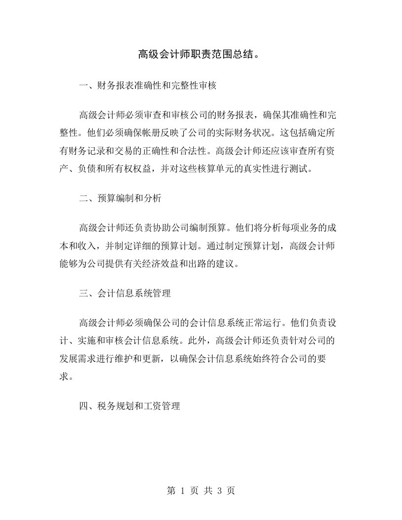 高级会计师职责范围总结