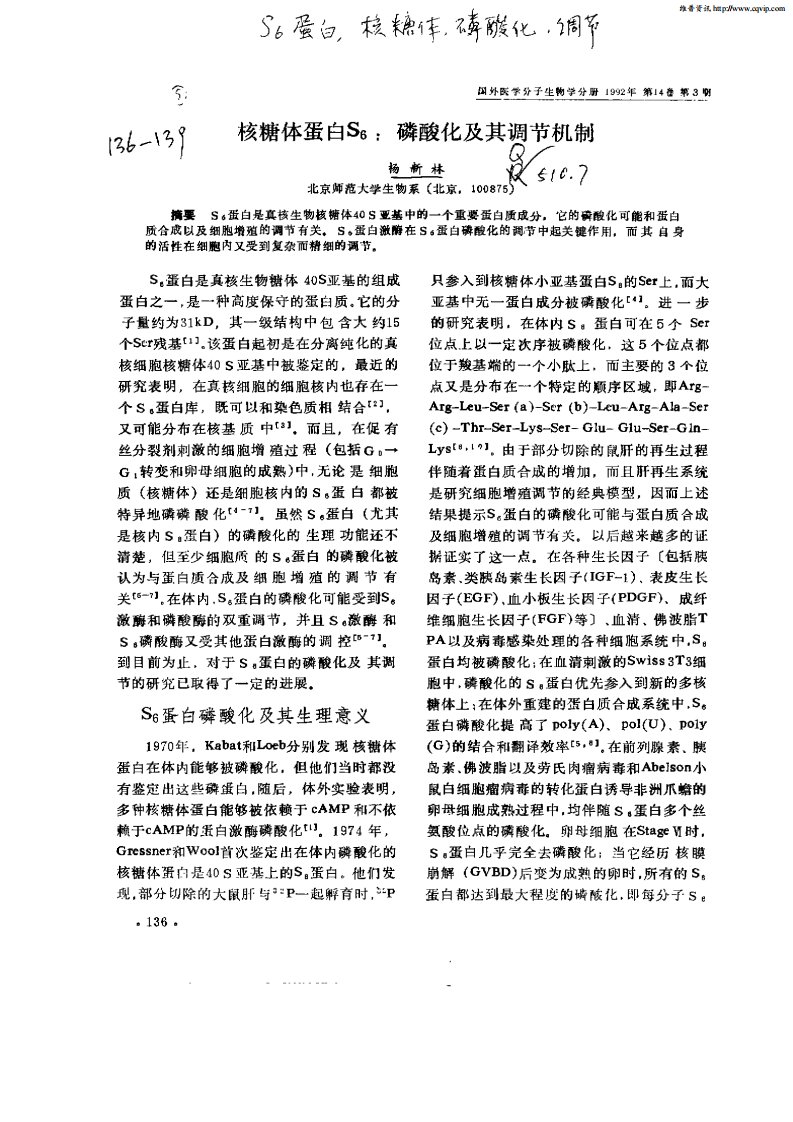 核糖体蛋白S6：磷酸化及其调节机制.pdf