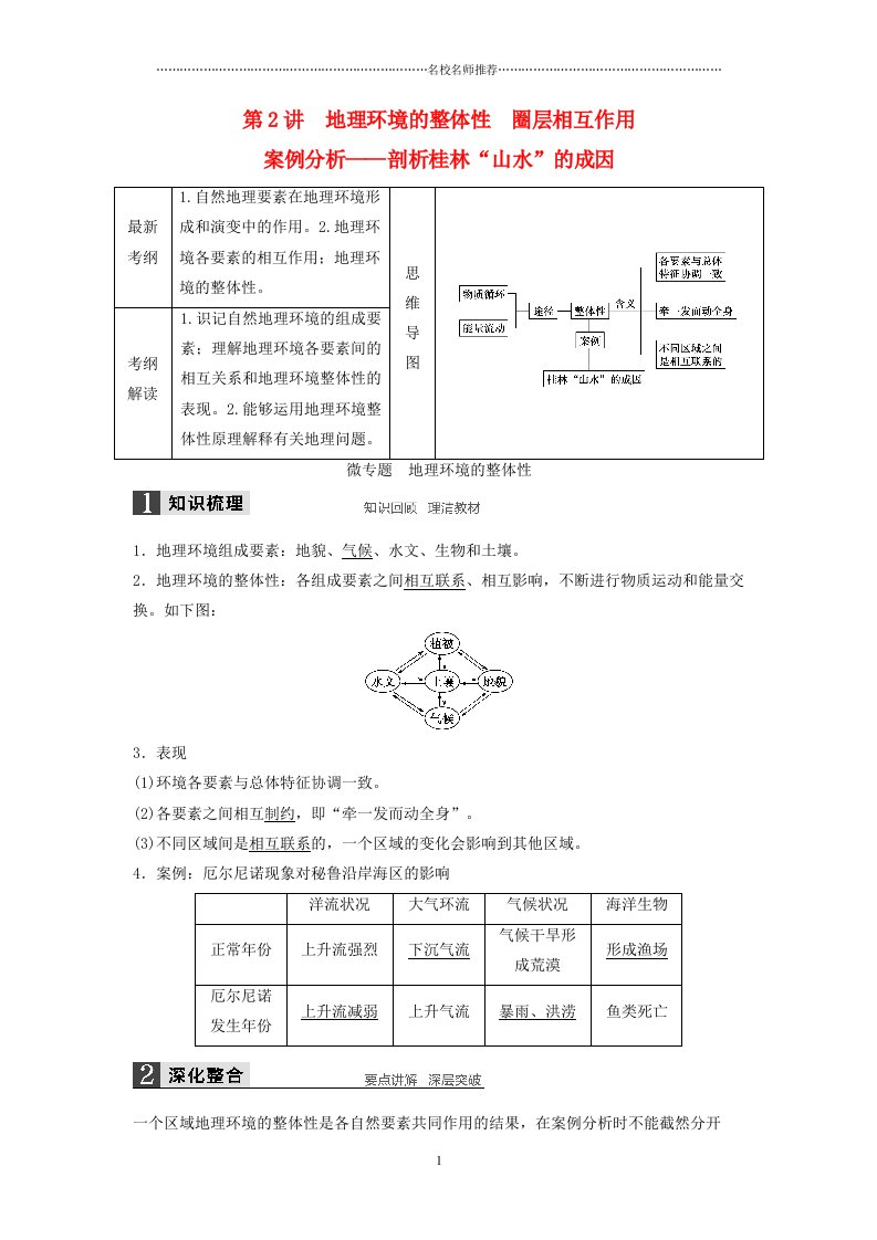 【步步高】地理一轮复习第三单元第2讲地理环境的整体性名师精编学案鲁教版必修1