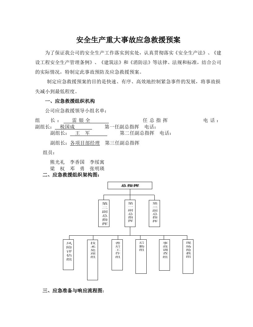 安全生产重大事故应急救援预案