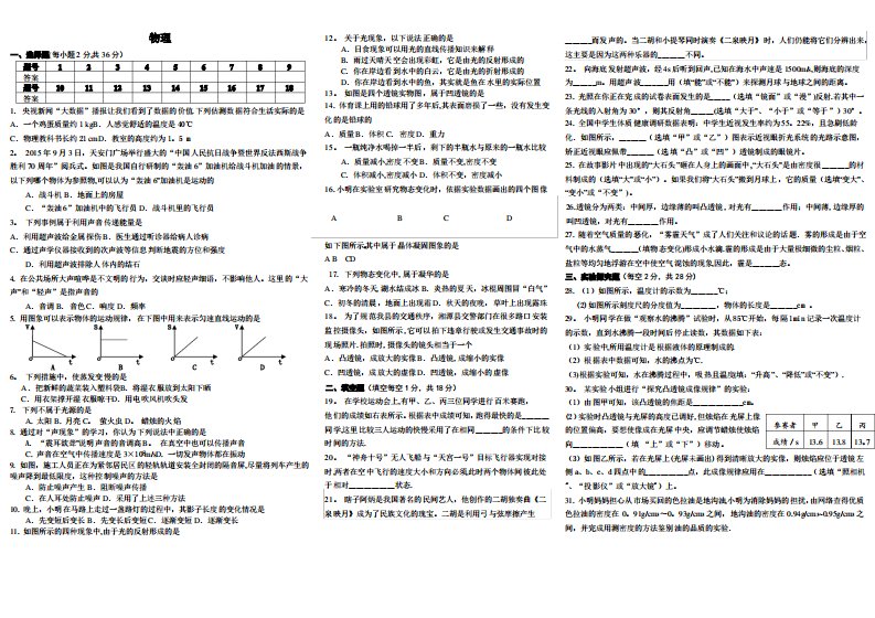 人教版初二物理上学期期末试卷及答案