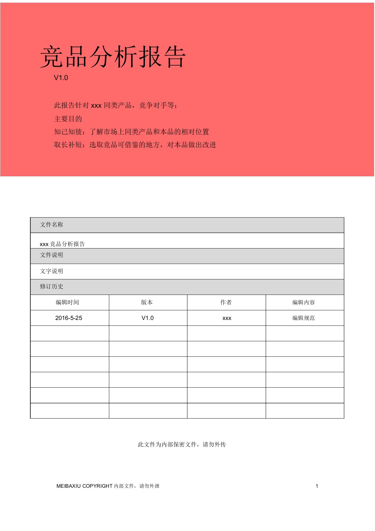 竞品分析报告模板