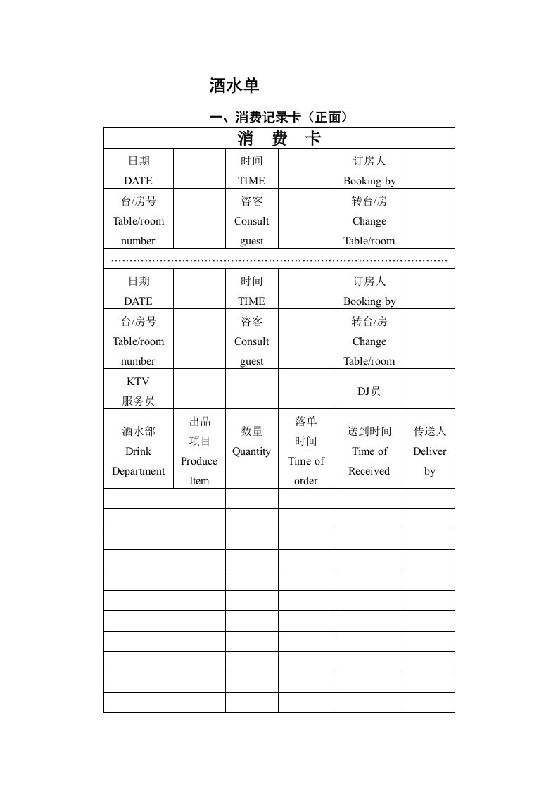 酒类资料-酒水单据