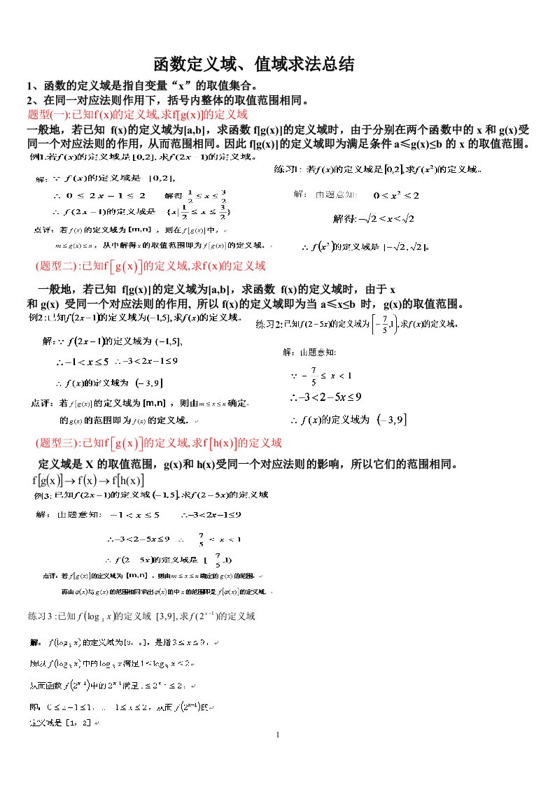 1、函数定义域、值域求法总结