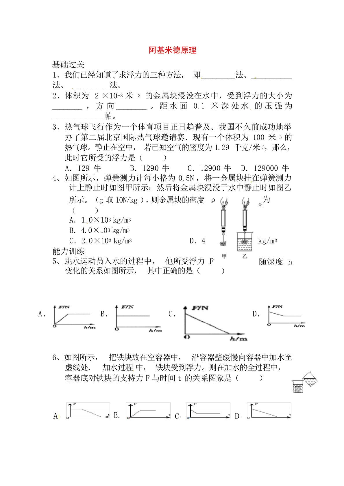 八年级物理下学期知识点综合检测5试题