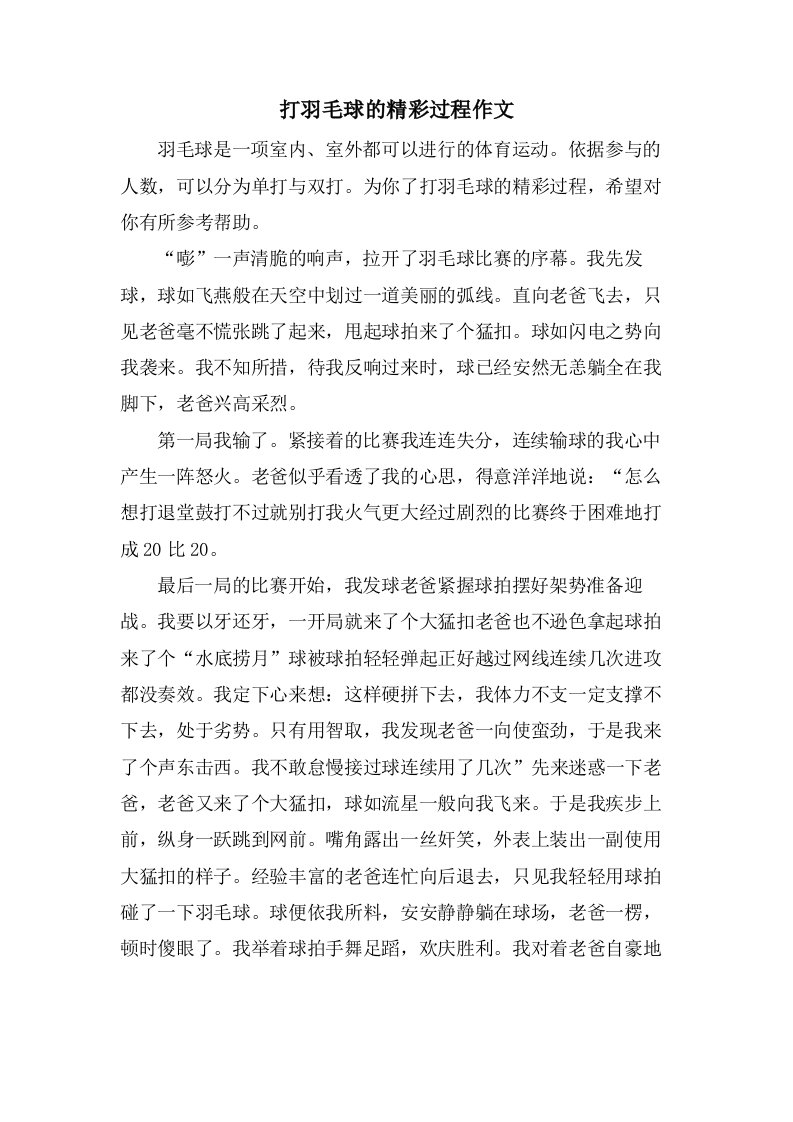 打羽毛球的精彩过程作文