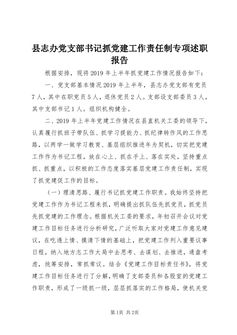 6县志办党支部书记抓党建工作责任制专项述职报告