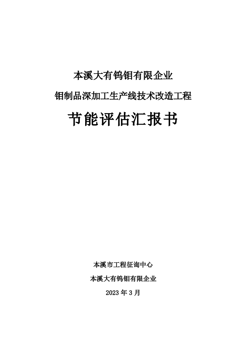 钼制品深加工生产线技术改造工程节能报告书