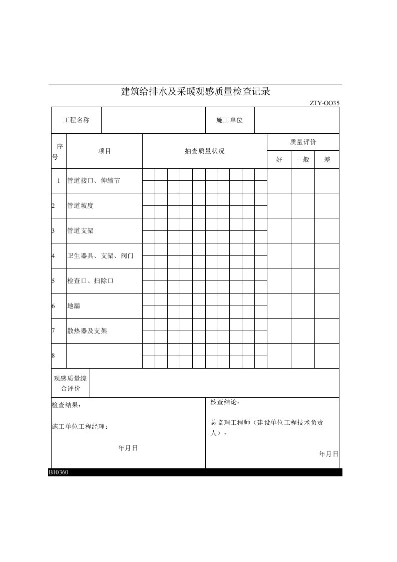 2023年建筑给排水及采暖观感质量检查记录