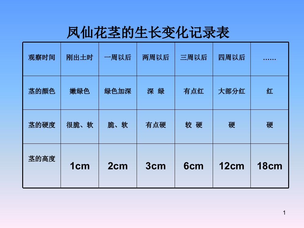 凤仙花茎的生长变化记录ppt课件