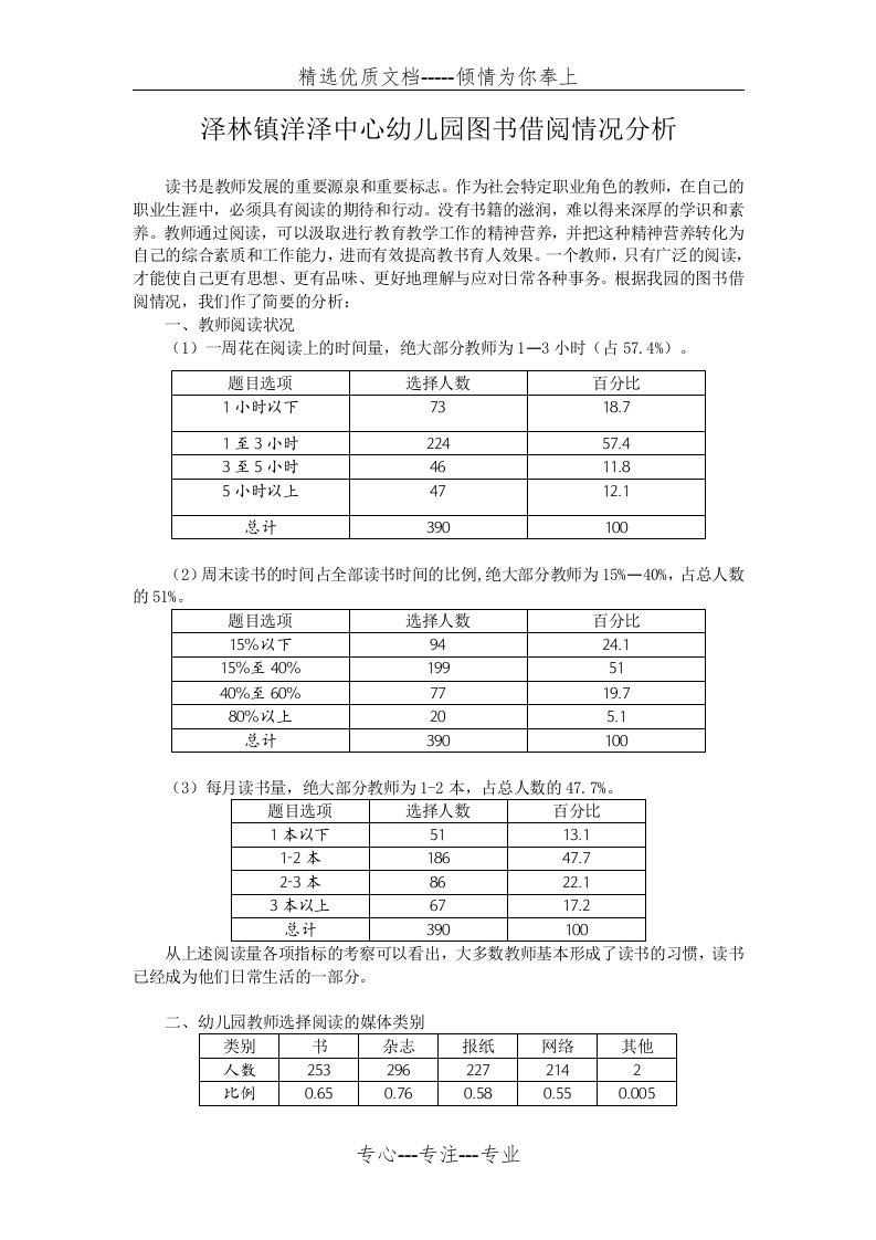 泽林镇洋泽中心幼儿园图书借阅情况分析(共2页)