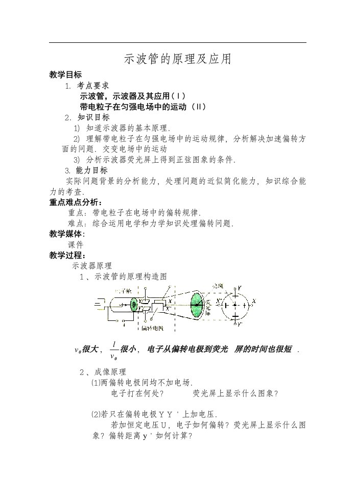 高中物理教案《示波管的原理及应用