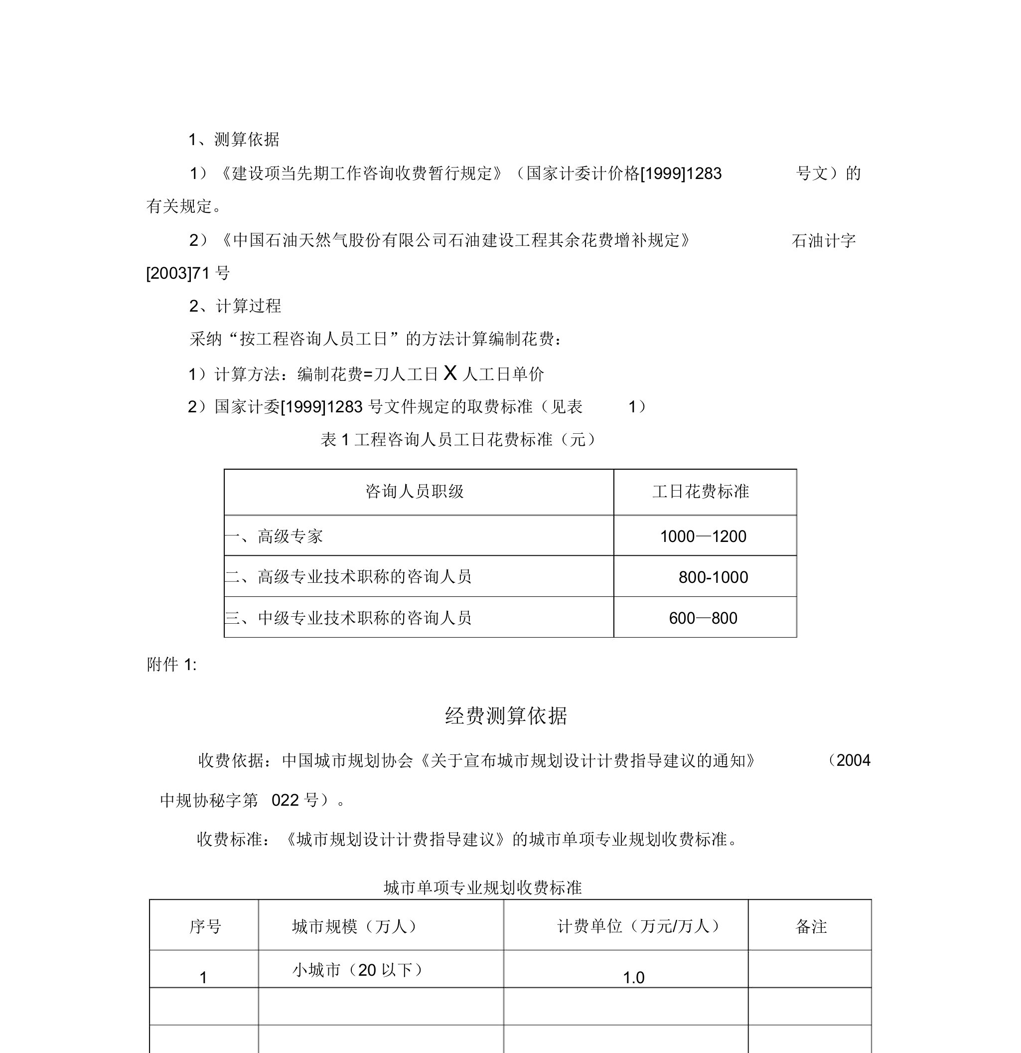 城市燃气专项规划编制费用测算