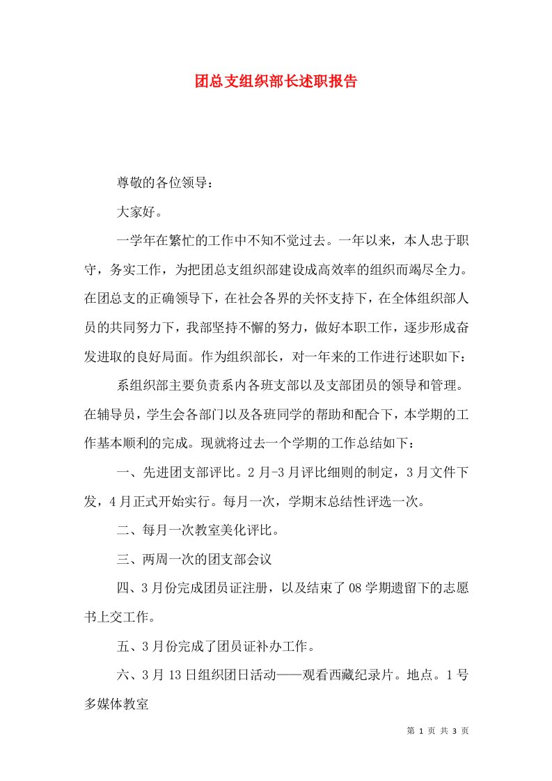 团总支组织部长述职报告（一）