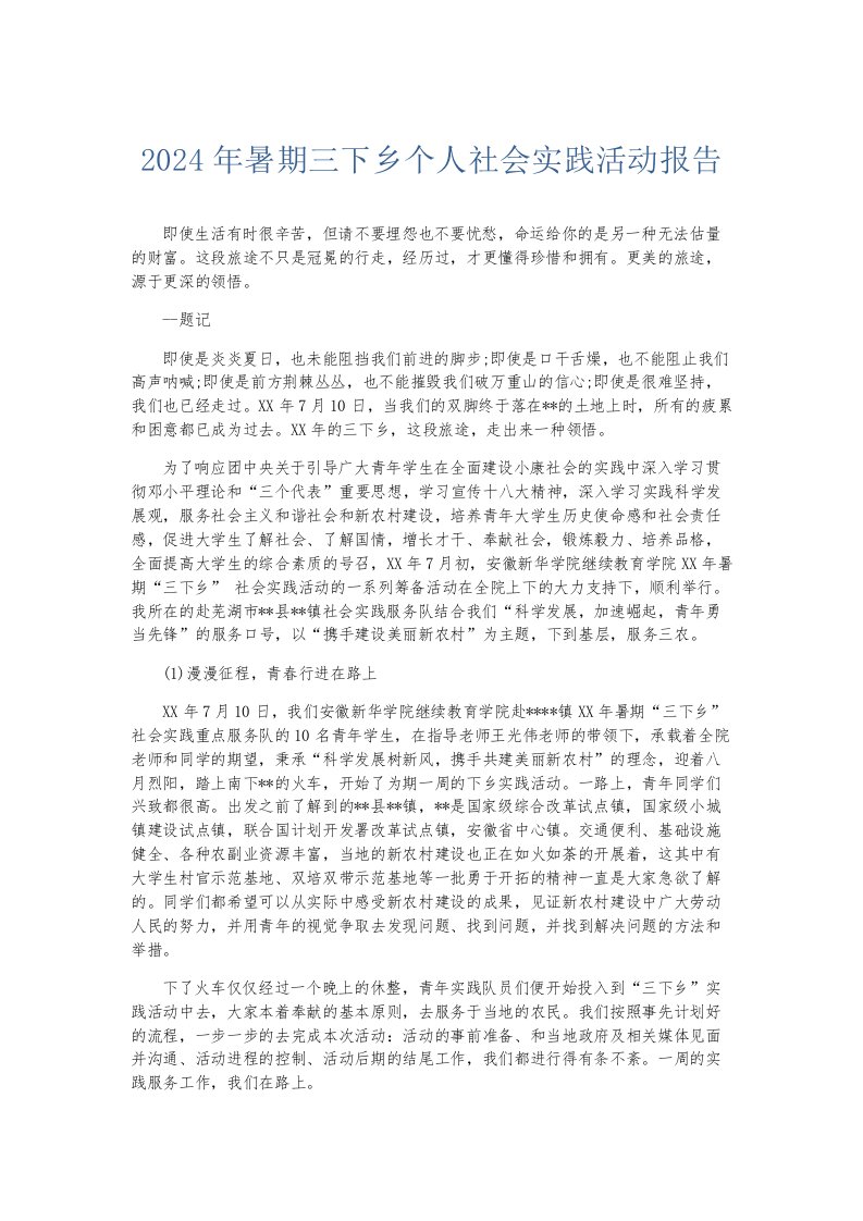 总结报告2024年暑期三下乡个人社会实践活动报告