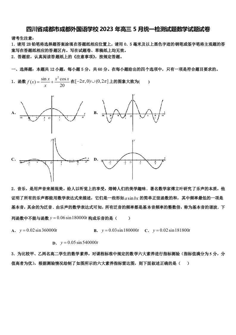 四川省成都市成都外国语学校2023年高三5月统一检测试题数学试题试卷