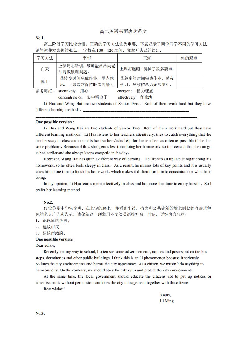 高二学业水平考试英语书面表达范文17篇