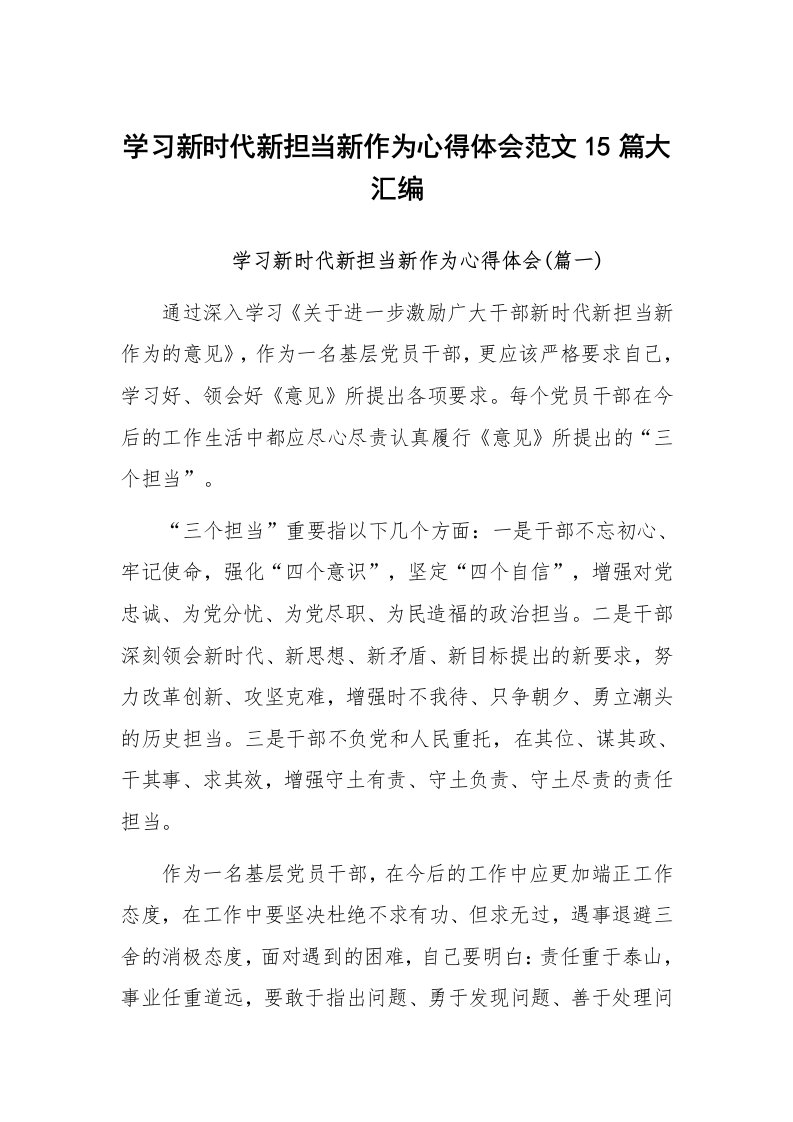 学习新时代新担当新作为心得体会范文15篇大汇编