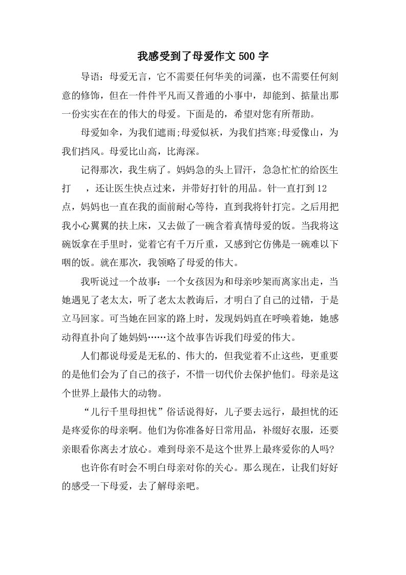 我感受到了母爱作文500字