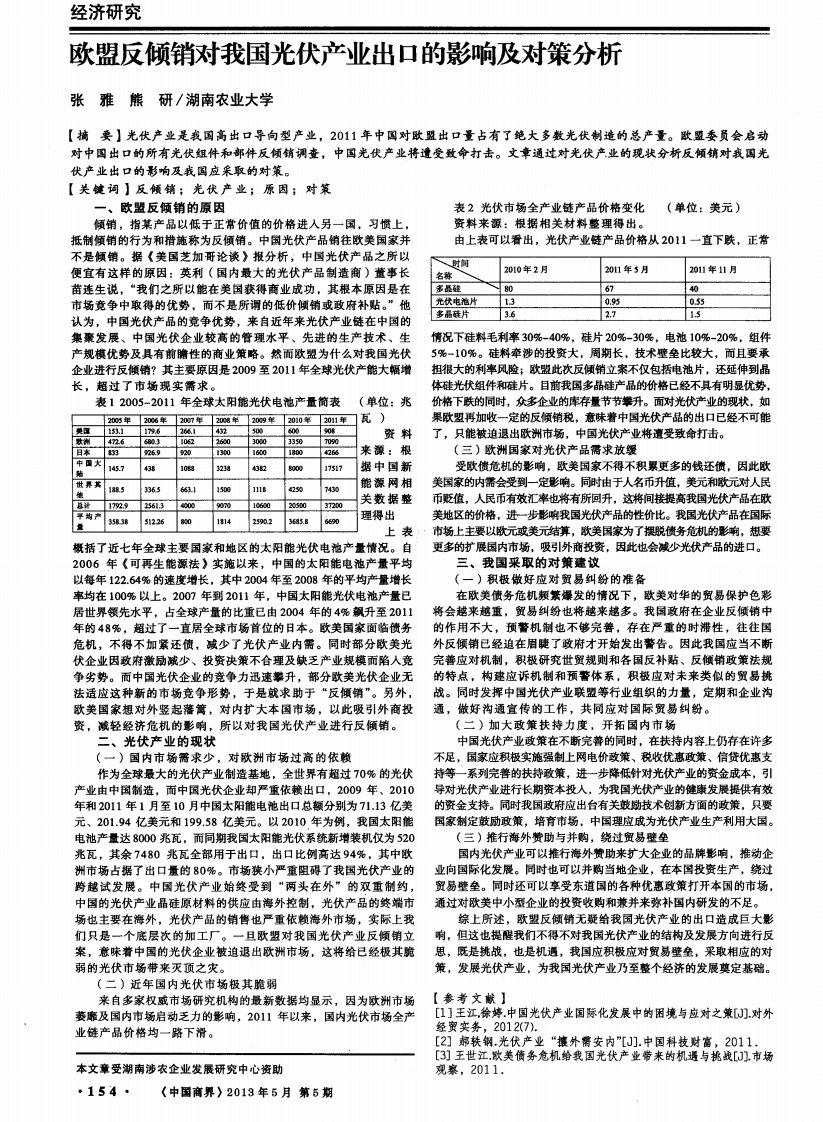 欧盟反倾销对我国光伏产业出口的影响及对策分析