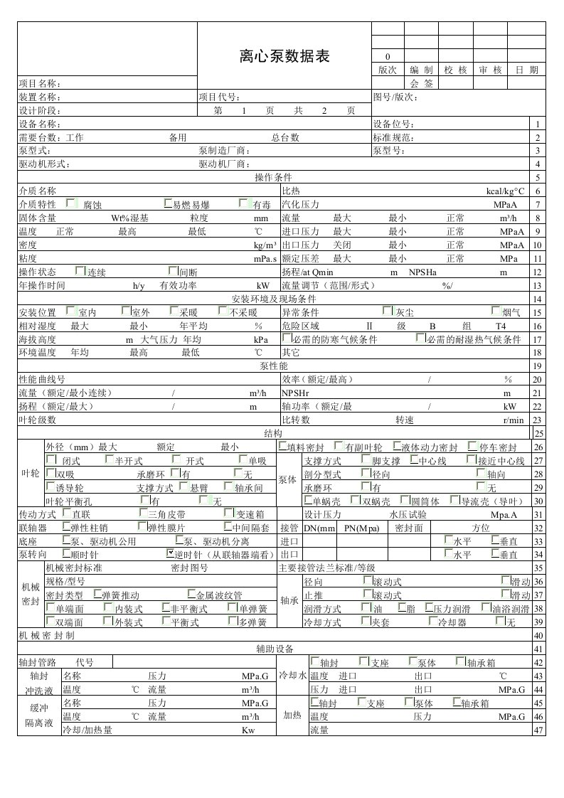 离心泵数据表