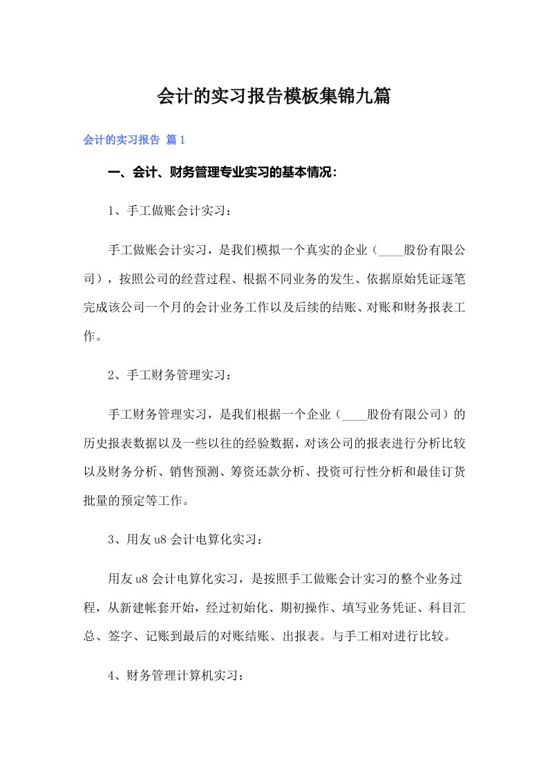 会计的实习报告模板集锦九篇