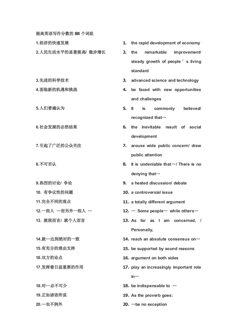 可以打印分组练的提高英语写作分数的87个词组