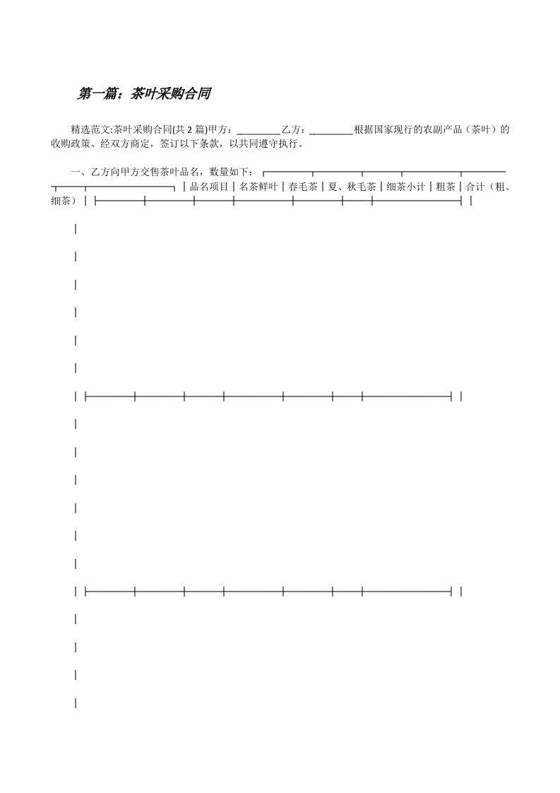 茶叶采购合同[5篇模版][修改版]